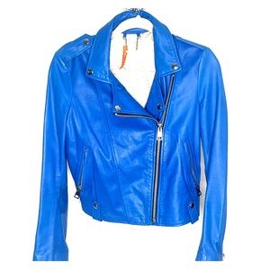 Italian soft leather cobalt blue jacket.
